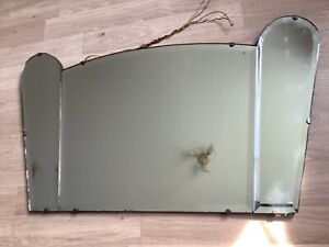Vintage Art Deco Wall Mirror Frameless Bevelled Edge Unusual Round Arches Tapers