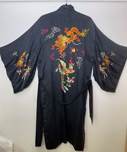 Vintage Golden Bee Chinese Silk Robe Dragon Phoenix Hand Embroidery Yy422