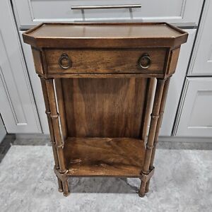 Brandt Embassy Collection Walnut Faux Bamboo Regency Bedside Accent Table