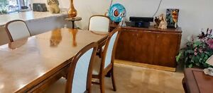 Milo Baughman Style Burl Wood Credenza Matching Table 6 Chairs Lane 1970s