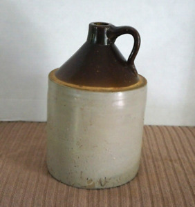 Antique One Gallon Primitive Stoneware Crock Jug Whiskey Two Tone