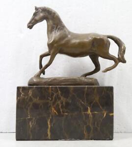 Bronze Sculpture Running Horse Solid Marble Base Signed After Barye