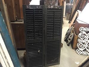 Pair Late 19th Century Victorian Wooden House Window Shutters Black 56 5 X 16 25