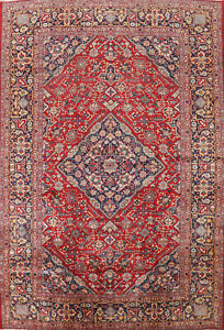 Vintage Wool Kashaan Traditional Hand Knotted Red Living Room Area Rug 10x14