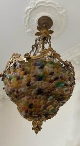 Antique Murano Multicolor Glass Flower Chandelier With Two Wall Sconces