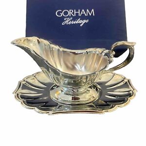 Vtg Gorham Heritage Gravy Boat Plate Silverplate Yh17 1 Excellent Condition