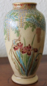 Old Antique Japanese Satsuma Painted Flowers Pottery Vase Marked On Bottom