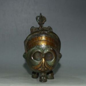 Antique Collection Of Chinese Bronze Gilded Skeleton Incense Stove