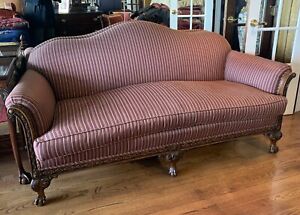 Antique Chippendale Camelback Sofa W New Upholstery
