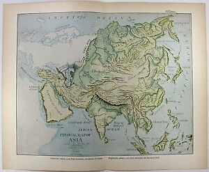 Asia Original 1903 Physical Map By Dodd Mead Company Antique