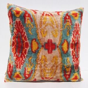16x16 Silk Velvet Pillow Geometric Pillows Cushion Uzbec Square Handmade Case