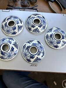 Vintage 5 Dutch Delft Blue White Ceramic Pottery Chandelier Bobeche Replace