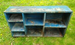 Antique Turn Of The Century Wooden Cubby Shelf Old Blue Paint