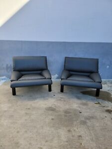 Stylish Pair Of Italian Saporiti Black Leather Chairs
