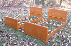 Vintage Pair Art Deco Mahogany Single Twin Size Beds Bed Frames C 1940 S