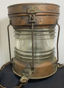 Ship Dock Lantern Lamp Brass Copper Glass Anchor Maritime Navigation Antique 13 