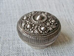 Thai Southeast Asian Antique Lidded Silver Box Container