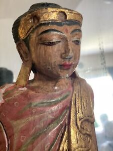 Vintage Hand Carved Wooden Mandalay Buddha 16 