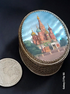 Beautiful Antique Russian Silver Enamel Pill Box Kremlin Picture