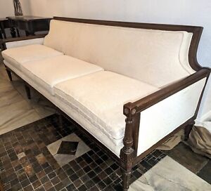 Vintage Victorian Sofa Couch Hand Carved Mahogany White Antique Florida