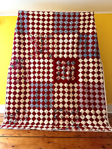 Antique Vintage Heirloom Handmade Patchwork 16 Patch Check Checkerboard Quilt