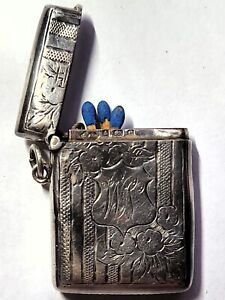 Antique Art Nouveau Sterling Silver Vesta Match Case With Striker Circa 1904