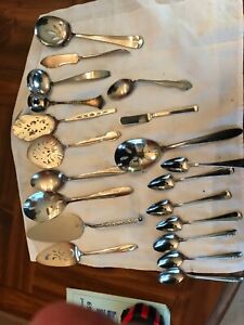 Lot Of Assorted Pieces Of Stainless And Silverplate Serving Pieces Spoons Ladles