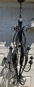 Vintage Solid Wrought Iron 9 Light Chandelier
