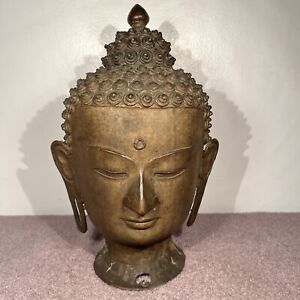 11 5 Tall Buddha Bronze Sculpture Hand Beaten Metal Bust