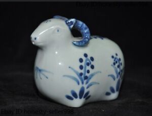 3 2 Old Chinese Blue White Porcelain Wealth Lucky Zodiac Sheep Goat Statue