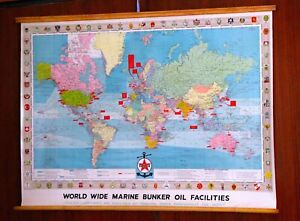 1962 Caltex World Wide Marine Oil Bunker Facilities Map George Phillip Roll Up