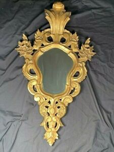 Antique Italian French Gold Gilt Hand Carved Mirror Rococo Baroque Wood Gesso