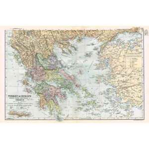 Turkey In Europe Greece Serbia Candia Rumelia Antique Map 1894 By Bacon