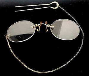 Nose Pinch Clip Pince Nez Eyeglasses Clip Chain Spectacles Antique Vintage