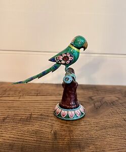 19th Century Indo Persian North India Sterling Silver Enamelled Parrot Figure