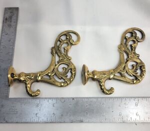 2 Solid Brass Vintage Double Coat Hat Hooks Antique Style Ornate Heavy