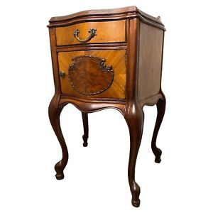 Queen Anne Louis Xv Walnut Wooden Nightstand Cabinet Side Table Antique 1930s