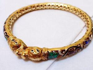 Antique Chinese Gold Colored Silver Enamel Bangle 2 65 Inside Diameter