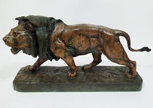 Museum Antique French 19th C Multi Patina Bronze Sculpture Stalking Lion Vidal
