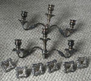 Set Of 2 Vintage Silver Plated 3 Branch Candelabra Replacement Top 17 