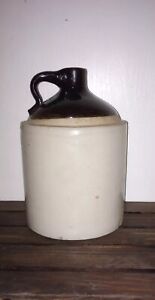 Antique One Gallon Salt Glazed Stoneware Crock Jug Primitive Rustic Farmhouse