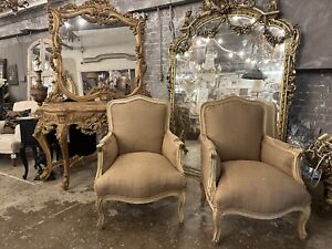 Pair Of Antique French Arm Chairs Reupholstered