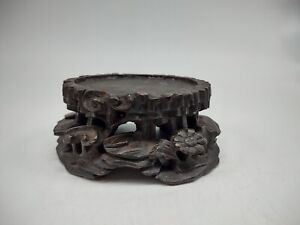 Antique Chinese Carved Wood Stand 4 25 X 3 5 X 2 Inner Size 3 X 2 3 8 