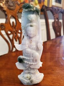 Jadeite Quan Yin Statue Figurine Tri Colored Fine Grain 1070 Carats 214g