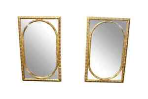 Pair Of French Gilded Oval Within A Rectangle Gilt Wood Mirrors