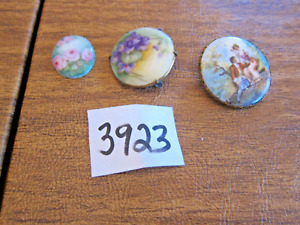 Lot Of 3 Antique Small Mini Porcelain Plaques Cameo Pins
