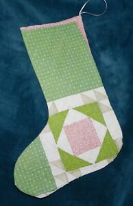Lovely Green White Dbl Pink Antique Vintage Quilt Christmas Stocking 23 100