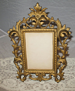 Ornate Victorian Scroll Edge Gold Gilt Easel Picture Frame Metal Backing