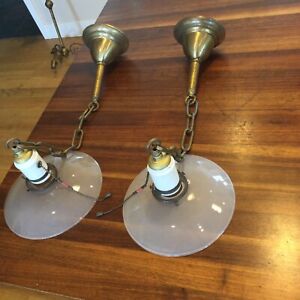 Antique Pendant Lights 8 Shades Pair Vintage Ceiling Oc White Faries Lamp Era