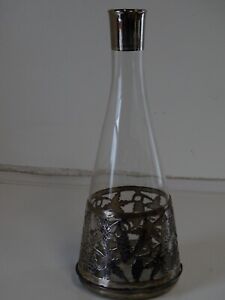 Art Nouveau Sterling Silver Mexico Overlay Whisky Liquor Bottle Decanter Glass